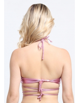 Bikini bandeau strapless lila brillante espalda
